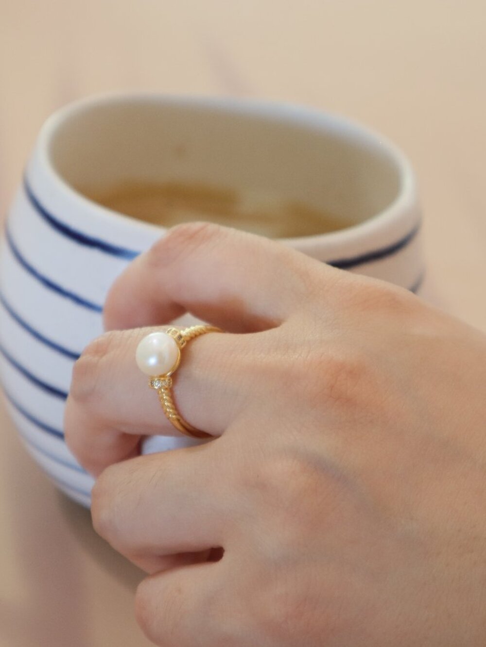 Baroque Freshwater Pearl Ring 14K Gold Plated Brass Adjustable